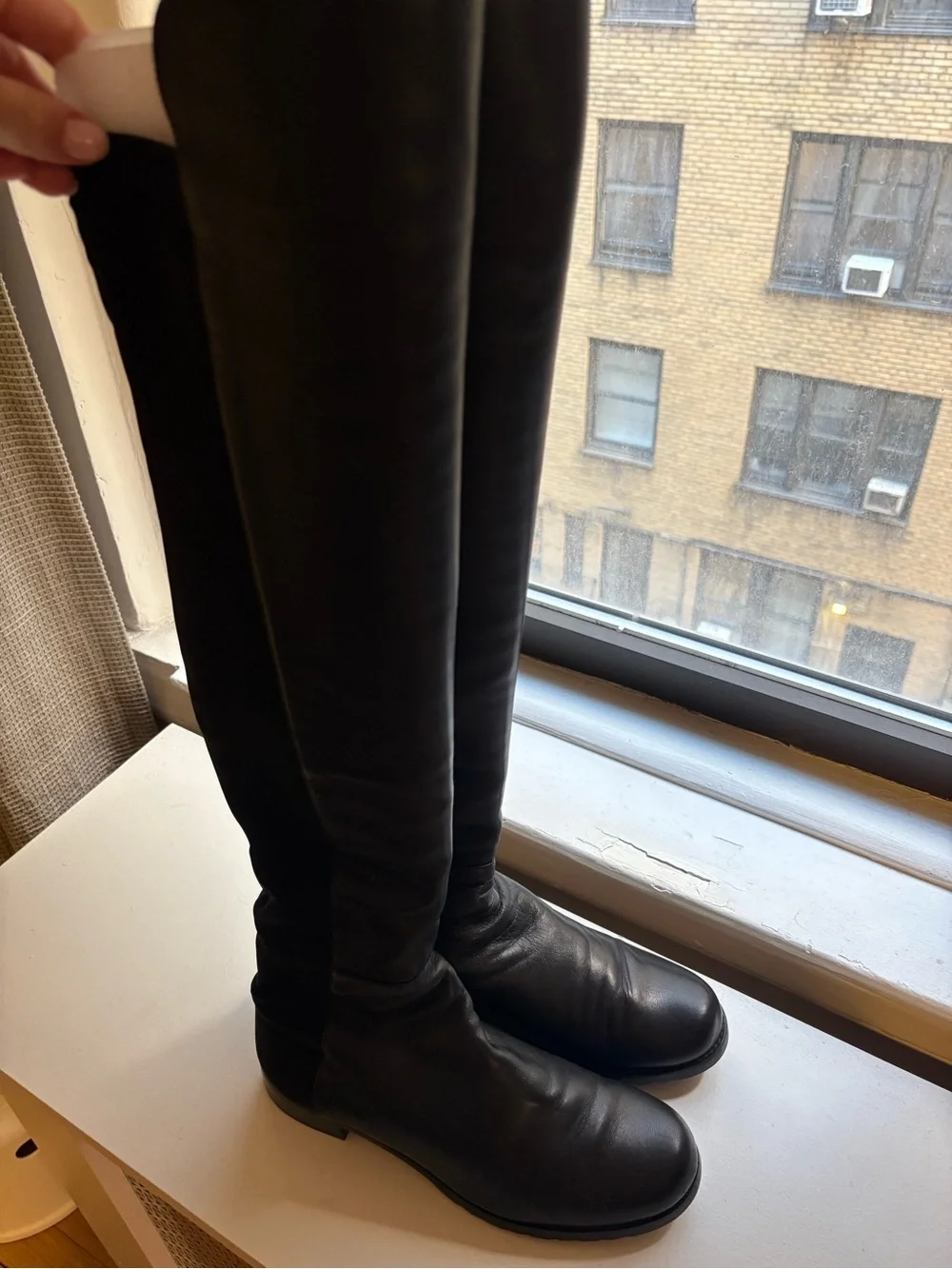 Stuart Weitzman Black Over-The-Knee Stretch Leather Boots